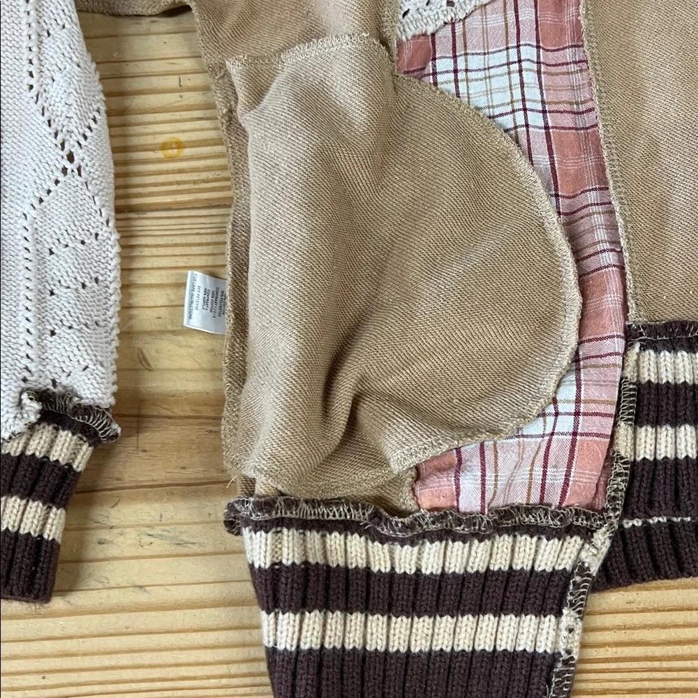 Oli & Hali Patchwork Beige Cream and Brown Knit Pullover
